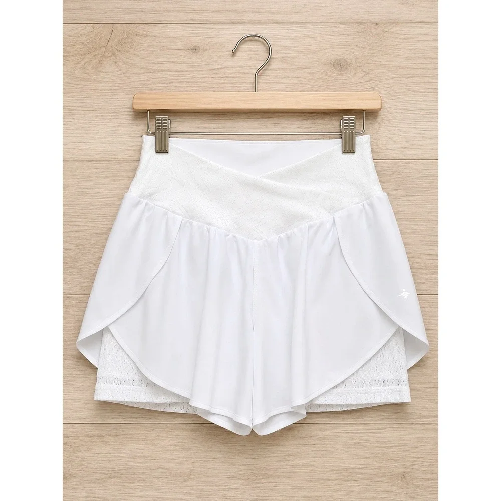 Halara Breezeful Crossover 2-in-1 Lace Athletic Shorts White Size Small New